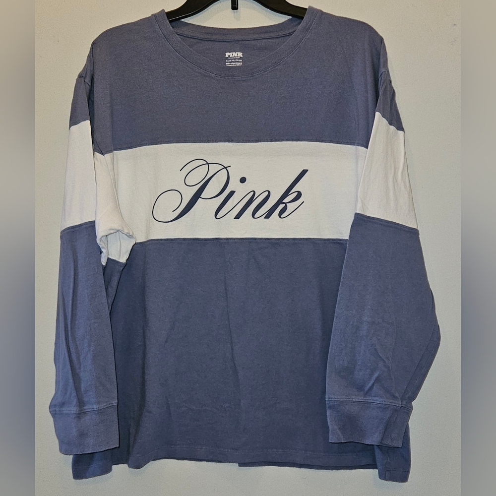 PINK Victoria's Secret Long Sleeve Tee - Blue and White